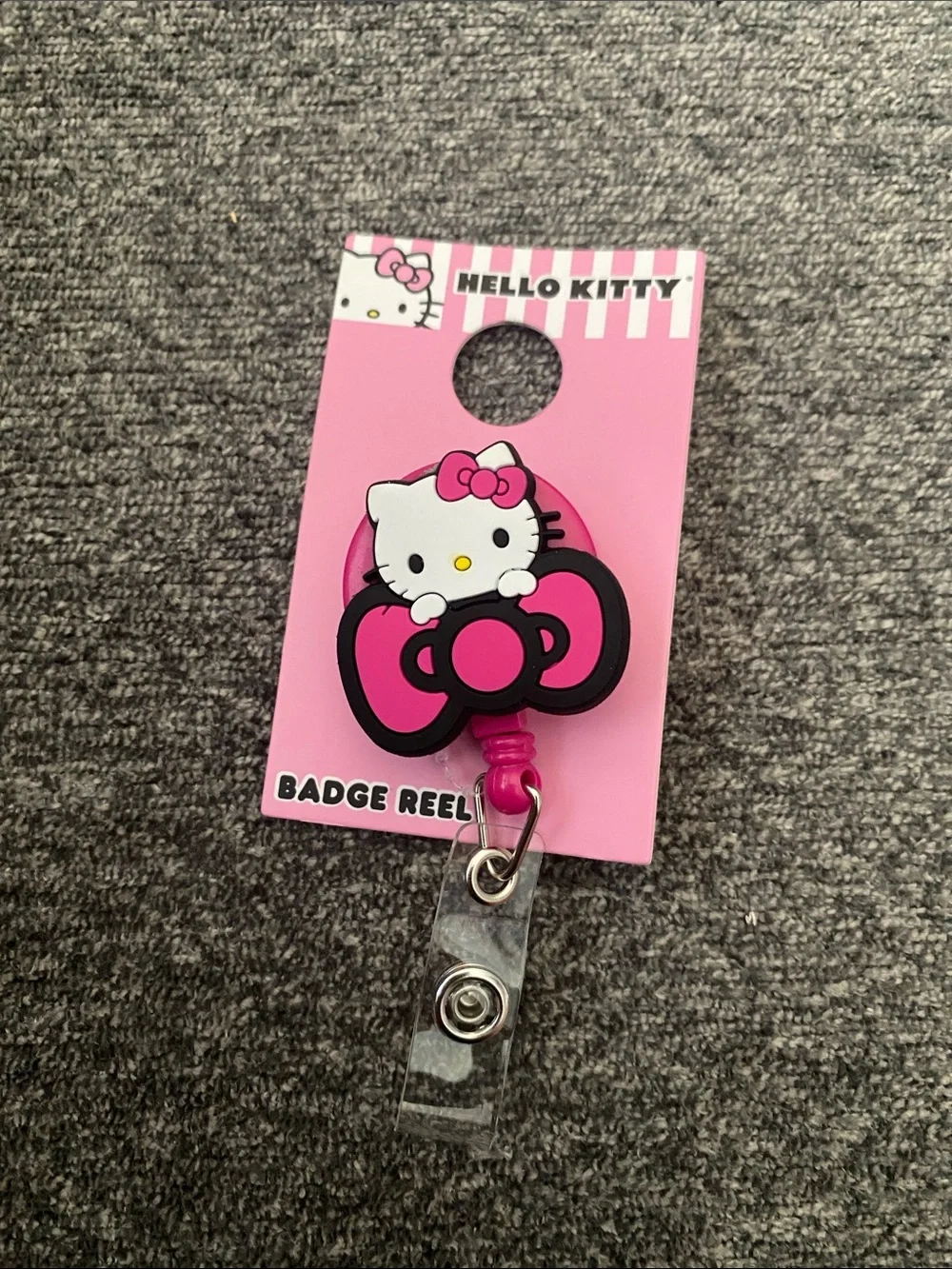 Hello Kitty Pink and Black Badge Reel ID Clip